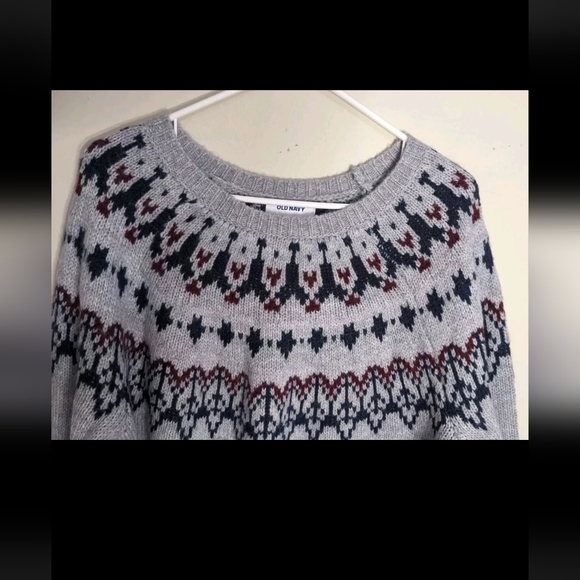 Old Navy Women's Large Sweater Balloon Sleeve Grey Fair Isle - Picture 3 of 7